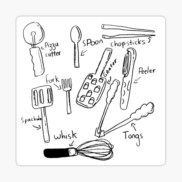drawing of kitchen utensils Sticker
