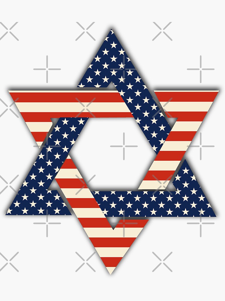 " Star of David and American Flag , Jewish Patriotic Gift" Sticker for