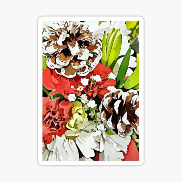 Christmas Bouquet with Pinecones - Holiday Art Sticker
