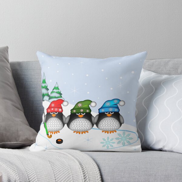 Item preview, Hockey Penguins with snowflakes hats in a snowy landscape designed and sold by walstraasart.