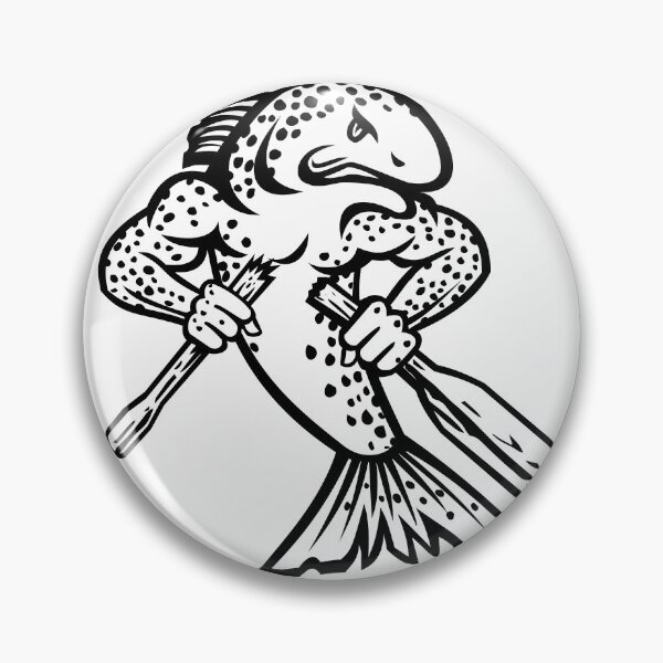 Item preview, Brown Trout Salmo Trutta or Salmon Breaking an Oar or Paddle Cartoon Mascot Black and White designed and sold by patrimonio.