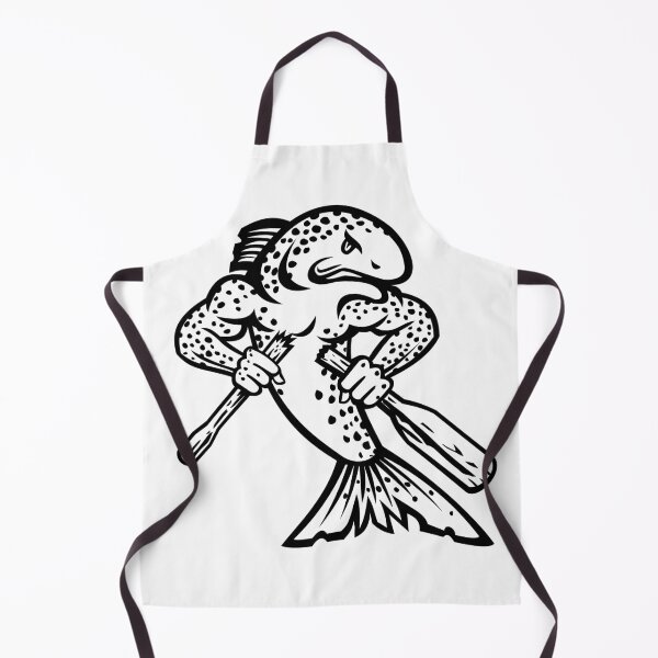 Item preview, Brown Trout Salmo Trutta or Salmon Breaking an Oar or Paddle Cartoon Mascot Black and White designed and sold by patrimonio.