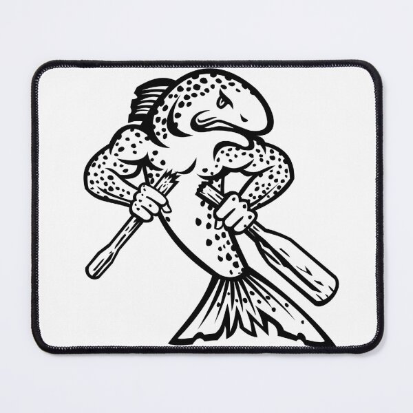 Item preview, Brown Trout Salmo Trutta or Salmon Breaking an Oar or Paddle Cartoon Mascot Black and White designed and sold by patrimonio.