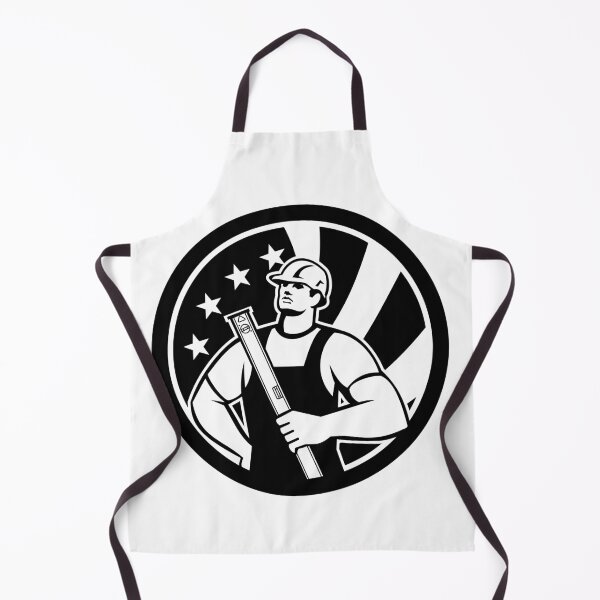 Item preview, American Carpenter Holding Spirit Level With USA Flag Circle Icon Retro Blacka and White designed and sold by patrimonio.