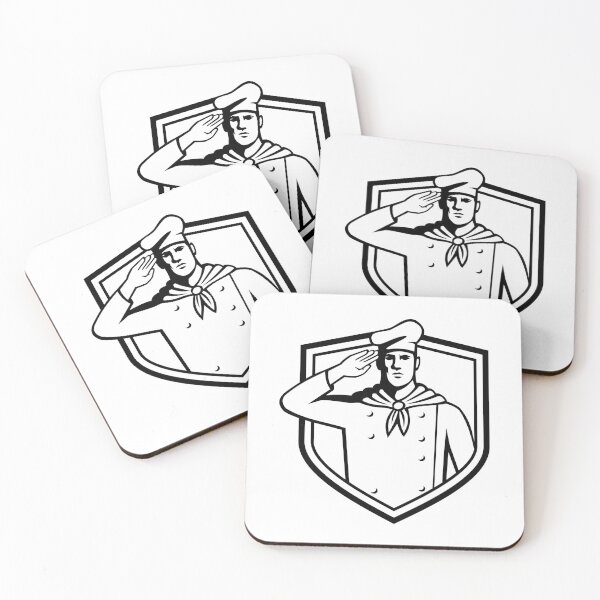 Item preview, Military Chef Cook  Saluting Front View Set Inside Crest Retro Black and White Style designed and sold by patrimonio.