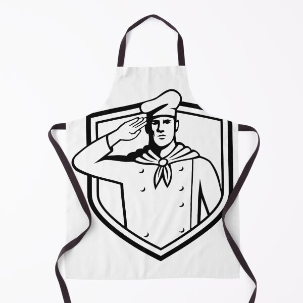 Item preview, Military Chef Cook Saluting Front View Set Inside Crest Retro Black and White Style designed and sold by patrimonio.
