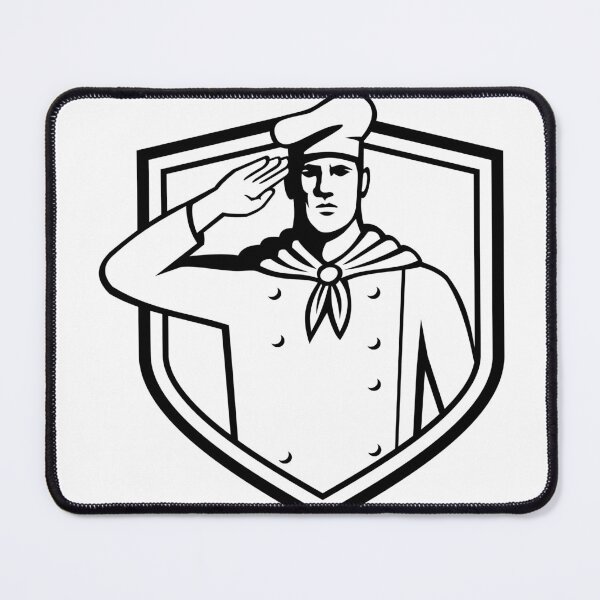 Item preview, Military Chef Cook  Saluting Front View Set Inside Crest Retro Black and White Style designed and sold by patrimonio.