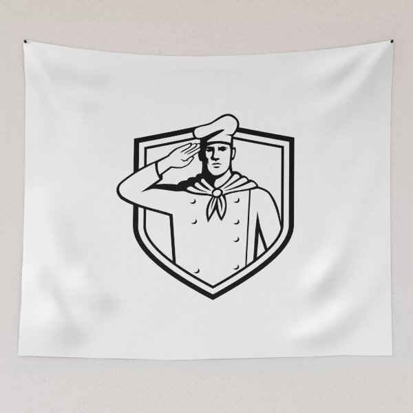 Item preview, Military Chef Cook  Saluting Front View Set Inside Crest Retro Black and White Style designed and sold by patrimonio.