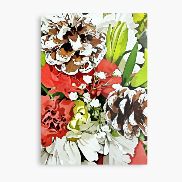 Christmas Bouquet with Pinecones - Holiday Art Metal Print