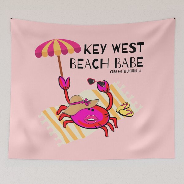 Item preview,  CUTE FUNNY CARTOON FUCHSIA  RED PINK“KEY WEST BEACH BABE” CRAB WITH UMBRELLA designed and sold by EllieMonroe.