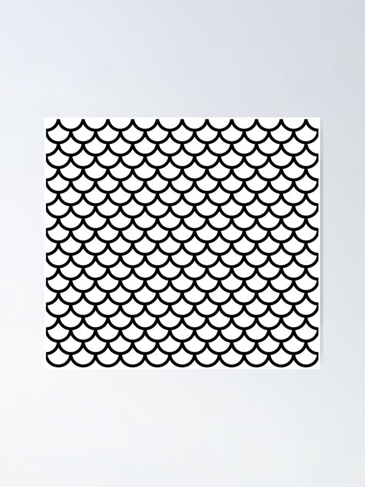 "Fish scale repeating pattern in black and white" Poster for Sale by