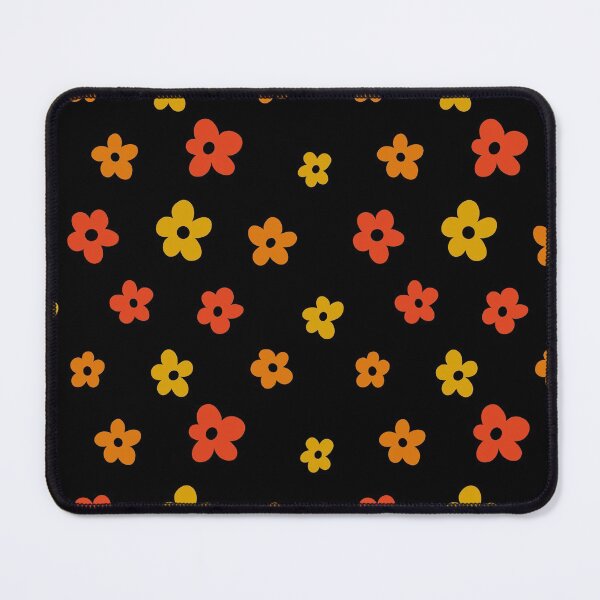 Item preview, Red orange and yellow simple flower pattern (black background) designed and sold by -Lily-Anne-.