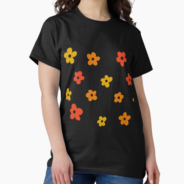 Item preview, Red orange and yellow simple flower pattern (black background) designed and sold by -Lily-Anne-.