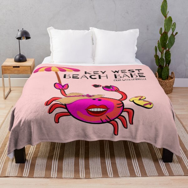 Item preview,  CUTE FUNNY CARTOON FUCHSIA  RED PINK“KEY WEST BEACH BABE” CRAB WITH UMBRELLA designed and sold by EllieMonroe.