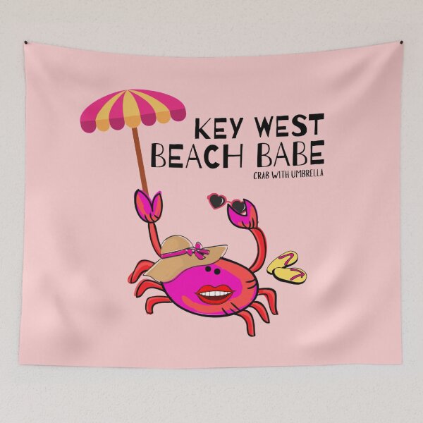 Item preview,  CUTE FUNNY CARTOON FUCHSIA  RED PINK“KEY WEST BEACH BABE” CRAB WITH UMBRELLA designed and sold by EllieMonroe.