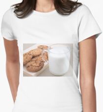 Cup with milk and oatmeal cookies Women's Fitted T-Shirt