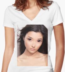 Young asian woman anime style beauty portrait art photo print Women's Fitted V-Neck T-Shirt