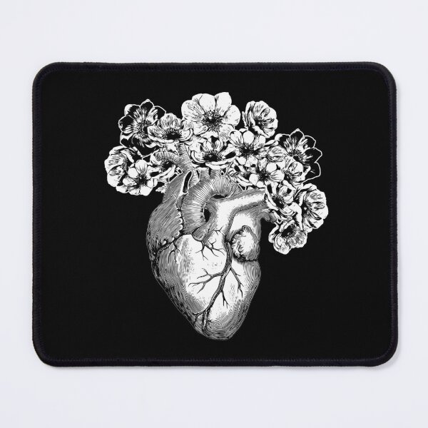 Item preview, Human heart black and white with crown flowers anemones designed and sold by Collagedream.