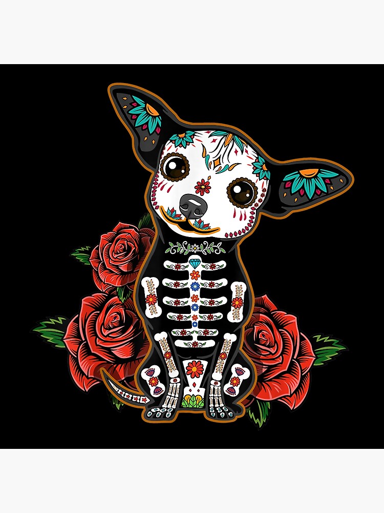 Cute Sugar Skull Mexican Dog Halloween Dia De Los Muertos T Shirt