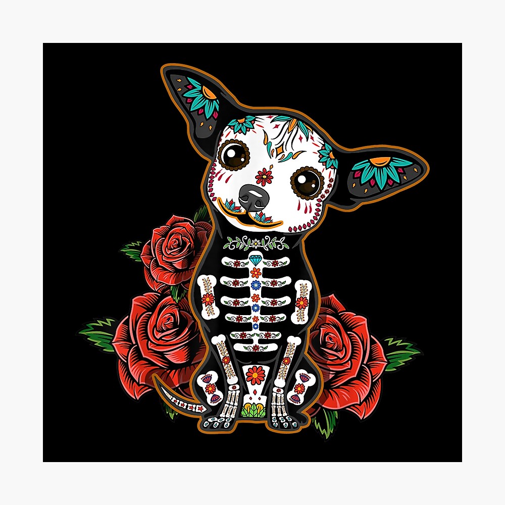 Cute Sugar Skull Mexican Dog Halloween Dia De Los Muertos T Shirt