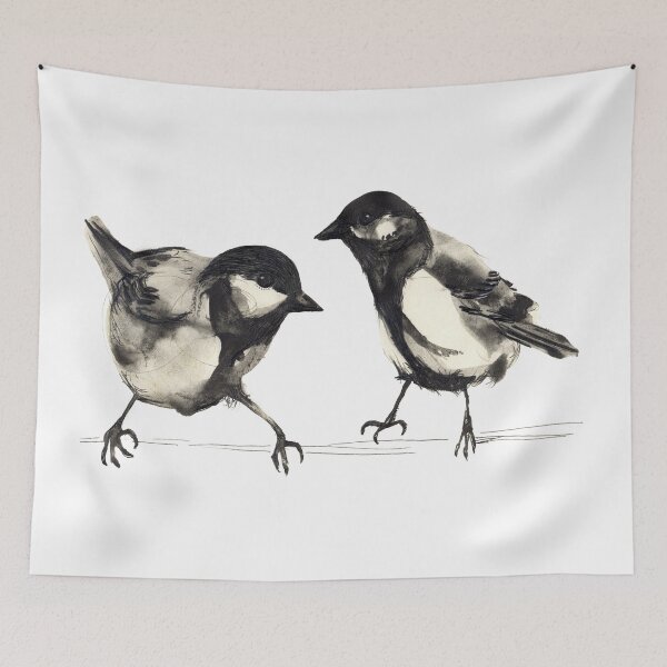 Item preview, Birds perched on branch. Parus major. Chickadee designed and sold by LauraBustos.