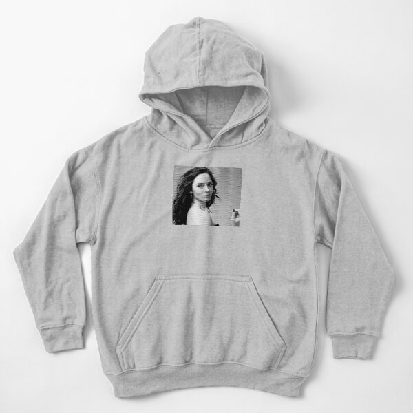 Emily Blunt Black & White Portrait Made Of Dots Kids Pullover Hoodie
