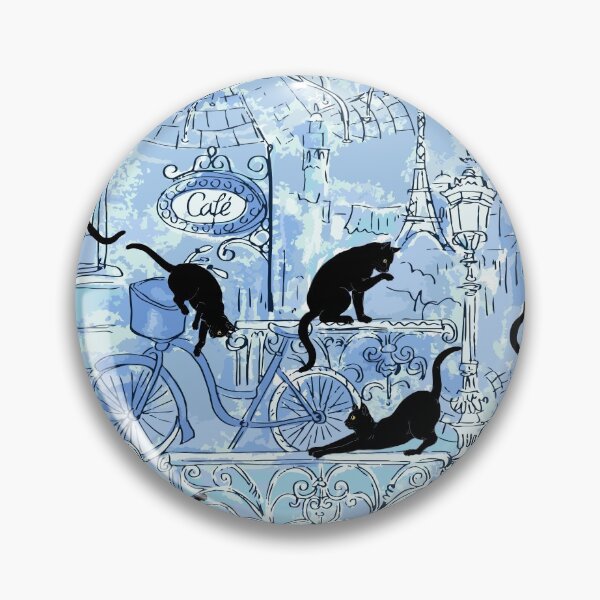 Item preview, Blue Paris Cafe with Black Kawaii Cats Pattern designed and sold by Jaydee001.