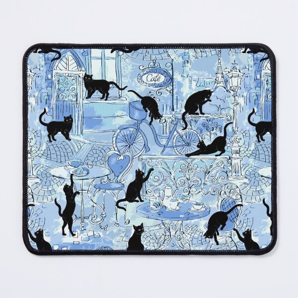 Item preview, Blue Paris Cafe with Black Kawaii Cats Pattern designed and sold by Jaydee001.