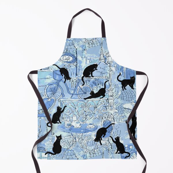 Item preview, Blue Paris Cafe with Black Kawaii Cats Pattern designed and sold by Jaydee001.