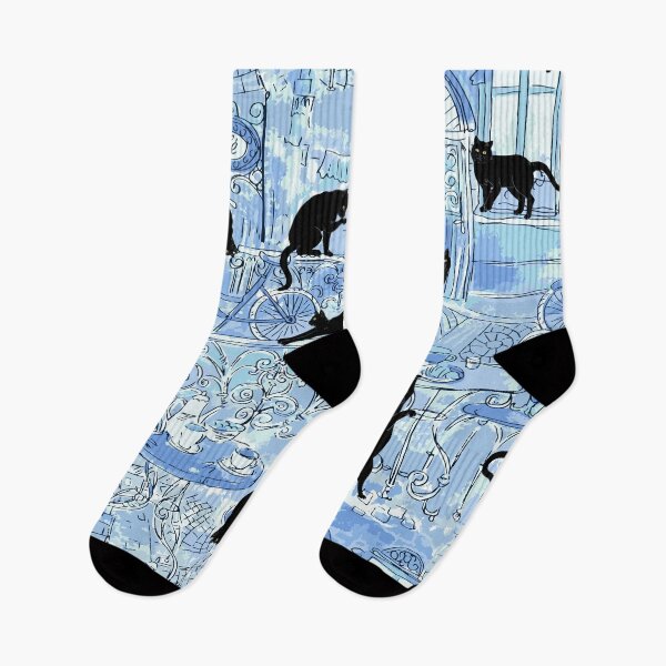 Item preview, Blue Paris Cafe with Black Kawaii Cats Pattern designed and sold by Jaydee001.