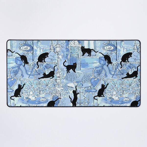 Item preview, Blue Paris Cafe with Black Kawaii Cats Pattern designed and sold by Jaydee001.