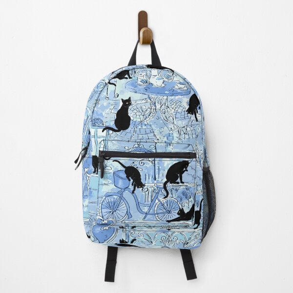 Item preview, Blue Paris Cafe with Black Kawaii Cats Pattern designed and sold by Jaydee001.
