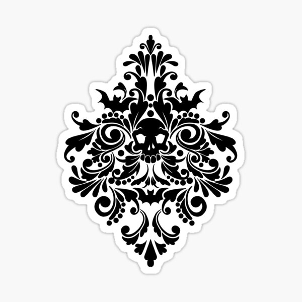 Skull Damask Pattern - Grey Sticker
