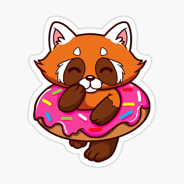 Red Lesser Panda Donut Girls Animal Sticker