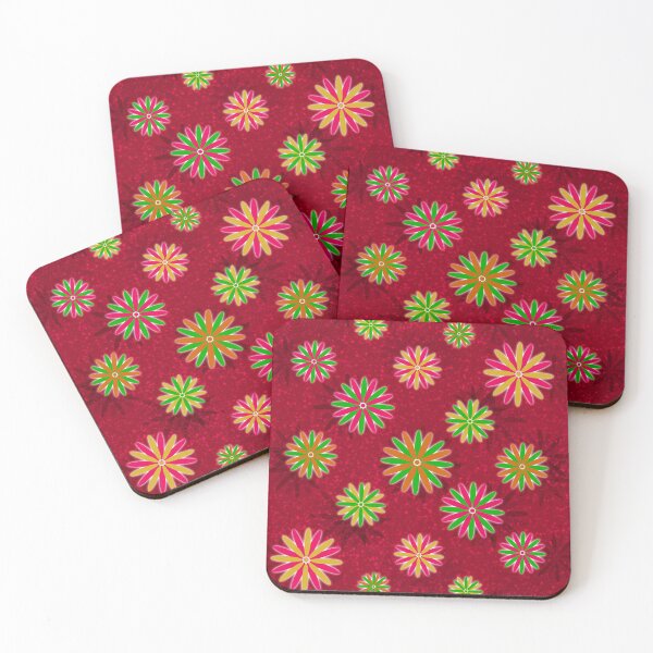 Item preview, Multicoloured Starry flowers on red  designed and sold by Only1helen.