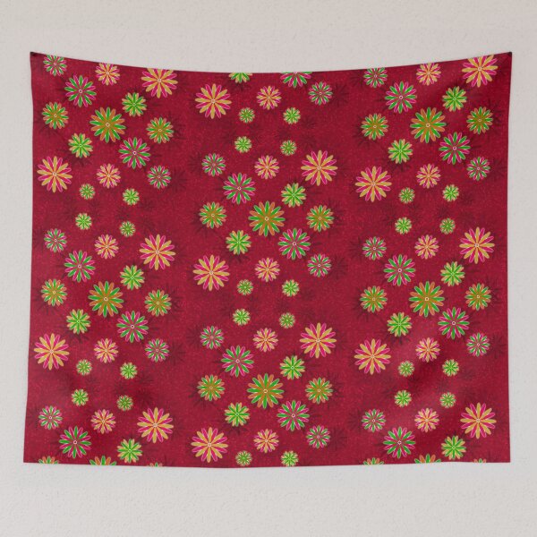 Item preview, Multicoloured Starry flowers on red  designed and sold by Only1helen.