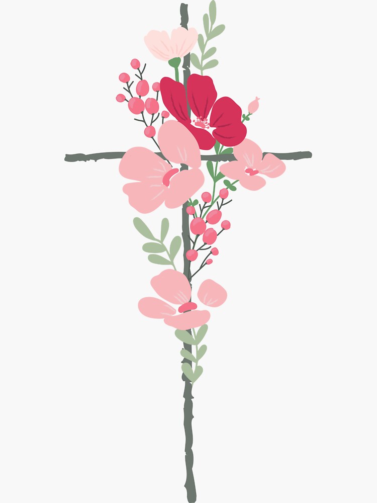 "Cross with Flowers Summer" Sticker by walkbyfaith Redbubble