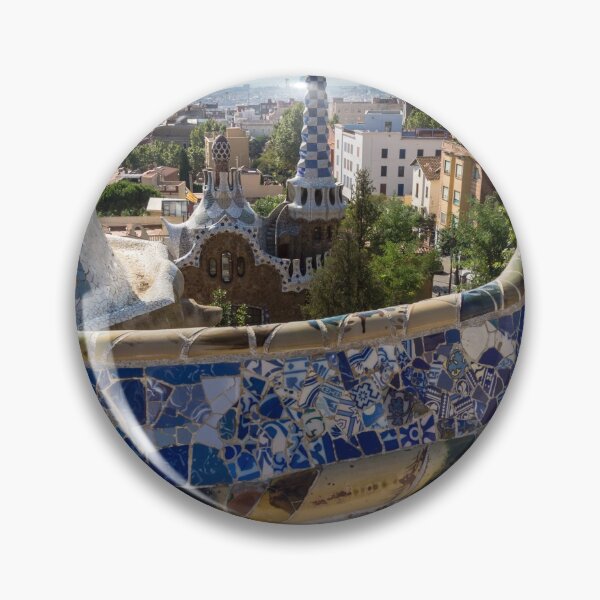 Item preview, Antoni Gaudi Serpentine Bench Park Guell Barcelona - Geometric Blue Bits Mosaic Segment designed and sold by Georgia Mizuleva.