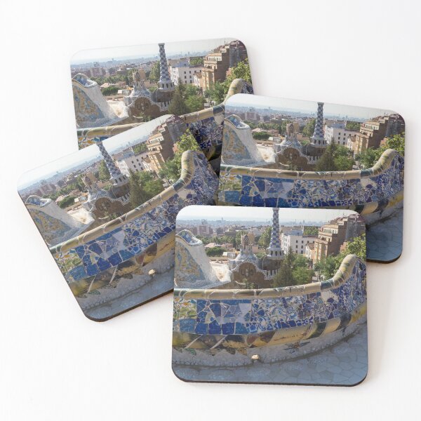 Item preview, Antoni Gaudi Serpentine Bench Park Guell Barcelona - Geometric Blue Bits Mosaic Segment designed and sold by Georgia Mizuleva.