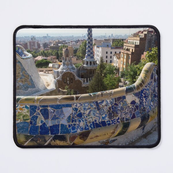 Item preview, Antoni Gaudi Serpentine Bench Park Guell Barcelona - Geometric Blue Bits Mosaic Segment designed and sold by Georgia Mizuleva.