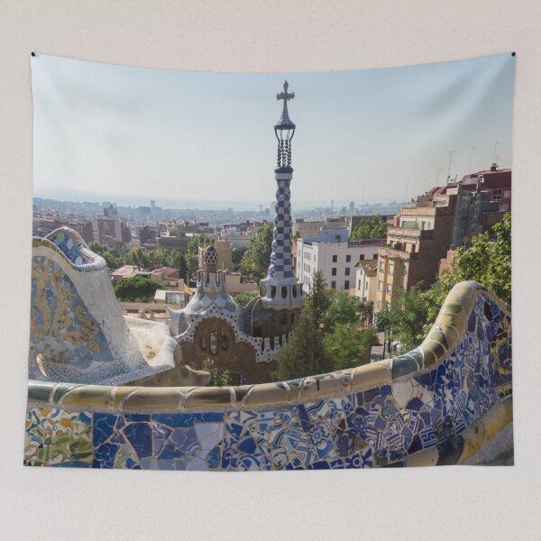 Item preview, Antoni Gaudi Serpentine Bench Park Guell Barcelona - Geometric Blue Bits Mosaic Segment designed and sold by Georgia Mizuleva.