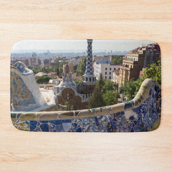 Item preview, Antoni Gaudi Serpentine Bench Park Guell Barcelona - Geometric Blue Bits Mosaic Segment designed and sold by Georgia Mizuleva.