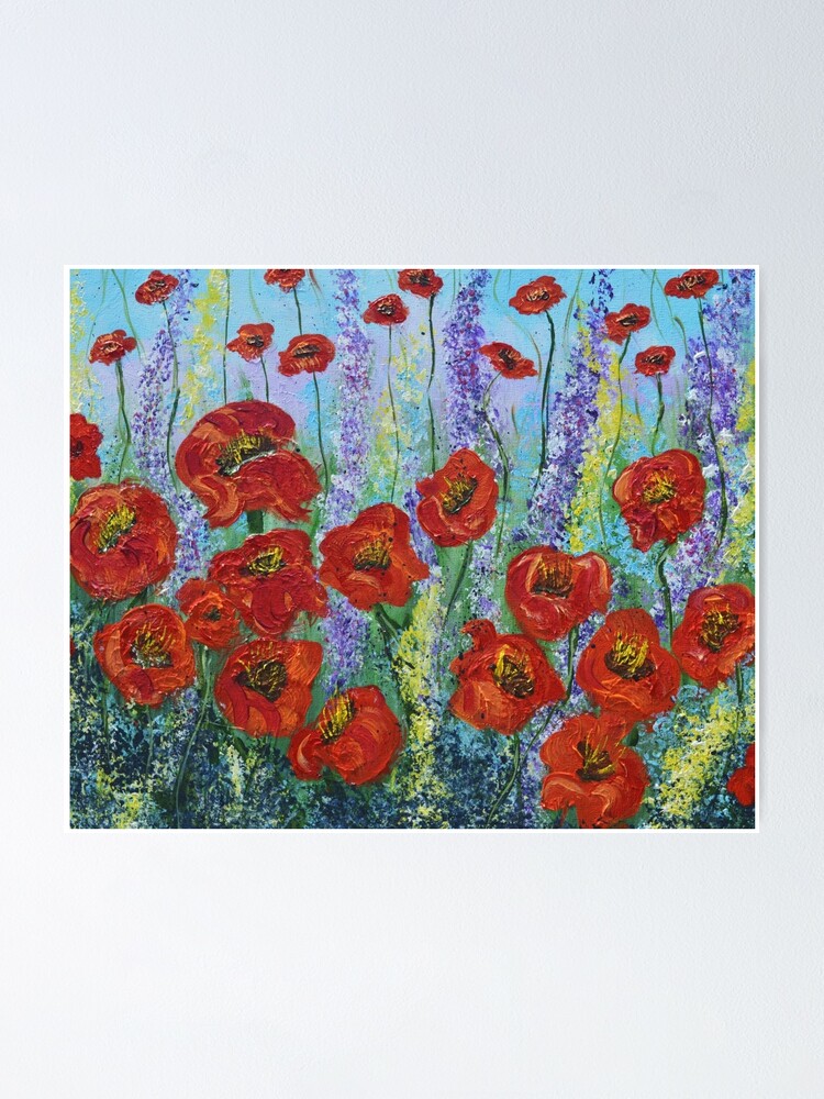 Red Poppy Flowers Abstract Art Wall Art Home Decor Original Painting Poster By Artbykatsy Redbubble