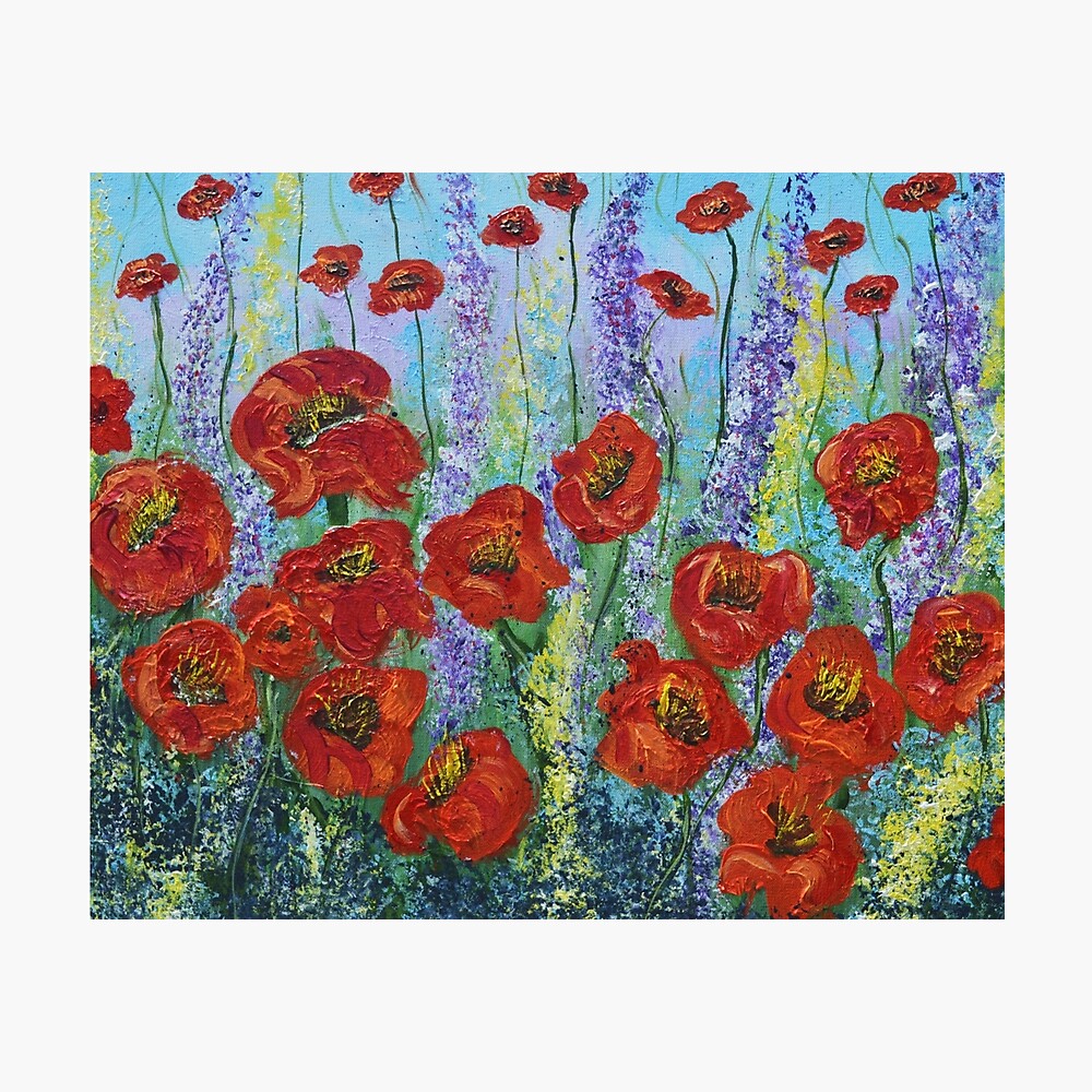 HD Canvas Print Red Poppy Flowers Painting Picture Poster Wall Art Home Decor 
