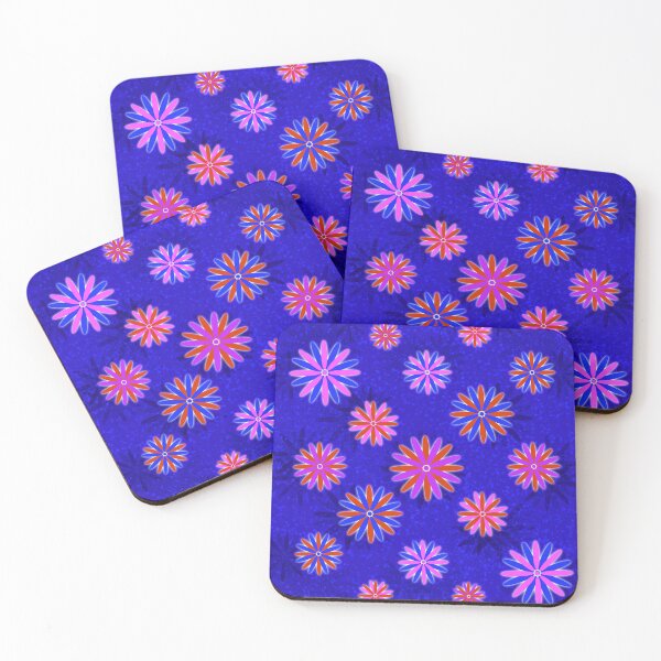 Item preview, Multicoloured Starry flowers on blue designed and sold by Only1helen.