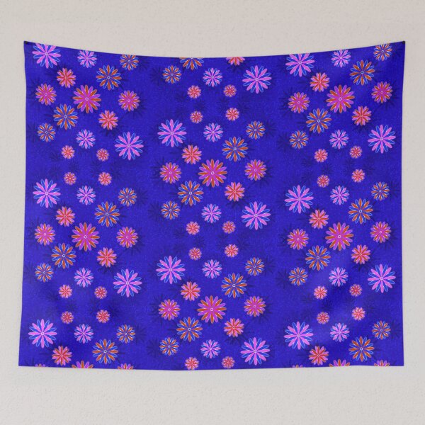 Item preview, Multicoloured Starry flowers on blue designed and sold by Only1helen.