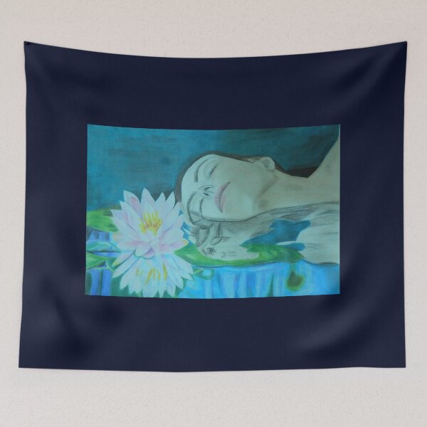 Item preview, Girl with her eyes closed over the water and its reflection. Drawing made with colored pencils designed and sold by Vivid Studio.