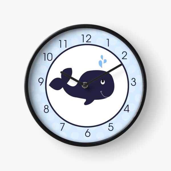 Artikel-Vorschau von Marine-Blau-Wal-nette Wanduhr mit hellblauer Punkt-Grenze, designt und verkauft von Art by Jess.
