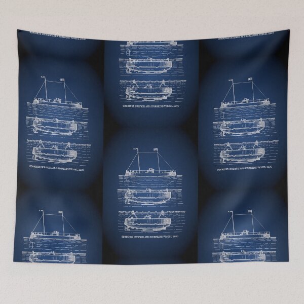 Item preview, Vintage Submarine Blueprint Blue Line Retro Design, Great Gift For Christmas designed and sold by TrulyEpoque.