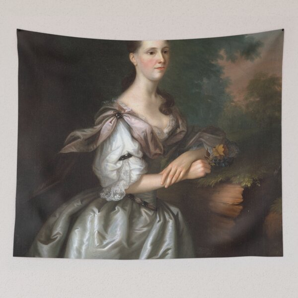 Artikelvorschau, Mrs. Samuel Cutts des Künstlers Joseph Blackbur Vintage Mode Seidenkleid antikes Ölgemälde Rokoko Barock entworfen und verkauft von Novel-ty.